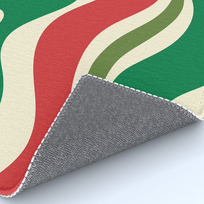 Modern Liquid Swirl Abstract Pattern Square in Retro Christmas Red Green Cream Rug Gallery Image 4