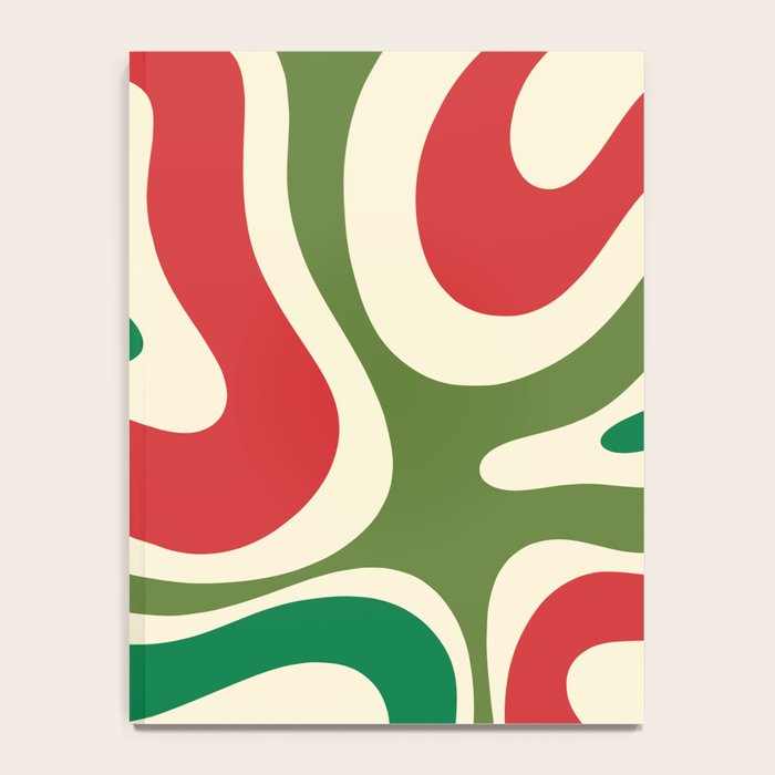 Modern Liquid Swirl Abstract Pattern Square in Retro Christmas Red Green Cream Notebook Gallery Image 4