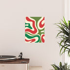 Modern Liquid Swirl Abstract Pattern Square in Retro Christmas Red Green Cream Poster Gallery Image 2