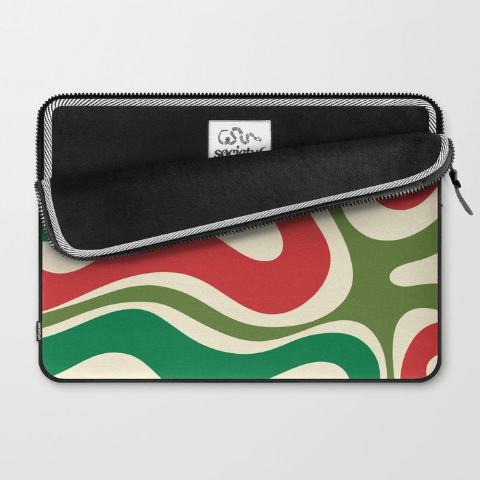 Modern Liquid Swirl Abstract Pattern Square in Retro Christmas Red Green Cream Laptop Sleeve Gallery Image 2