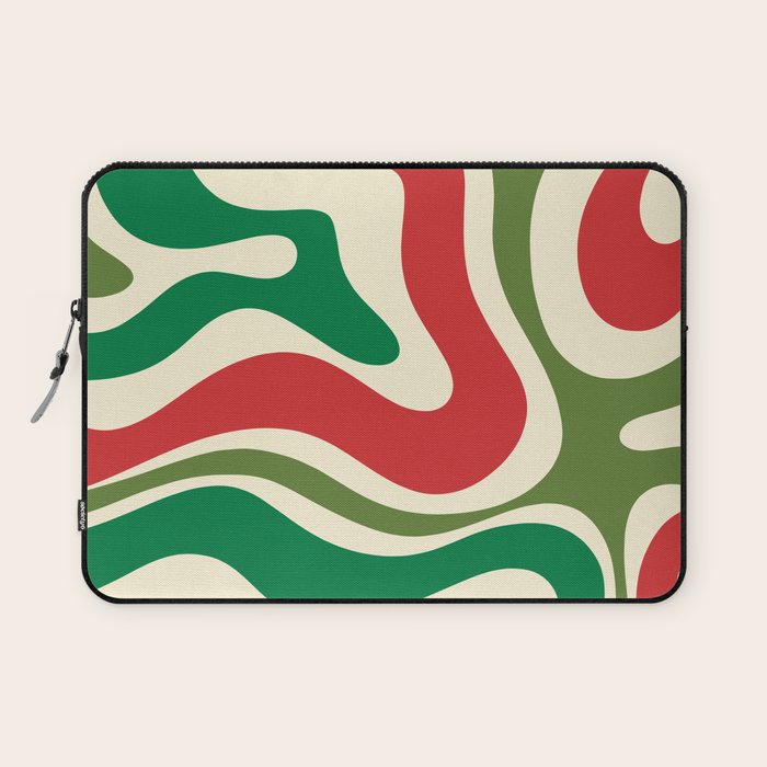 Modern Liquid Swirl Abstract Pattern Square in Retro Christmas Red Green Cream Laptop Sleeve Gallery Image 1