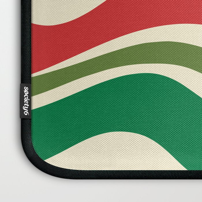 Modern Liquid Swirl Abstract Pattern Square in Retro Christmas Red Green Cream Laptop Sleeve Gallery Image 3