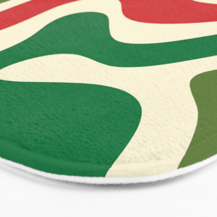 Modern Liquid Swirl Abstract Pattern Square in Retro Christmas Red Green Cream Bath Mat Gallery Image 3