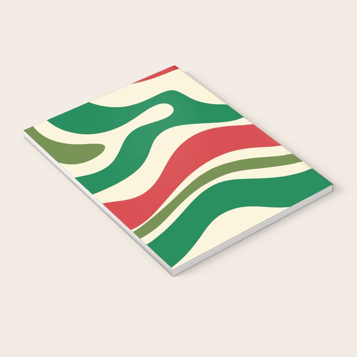 Modern Liquid Swirl Abstract Pattern Square in Retro Christmas Red Green Cream Notebook Gallery Image 3