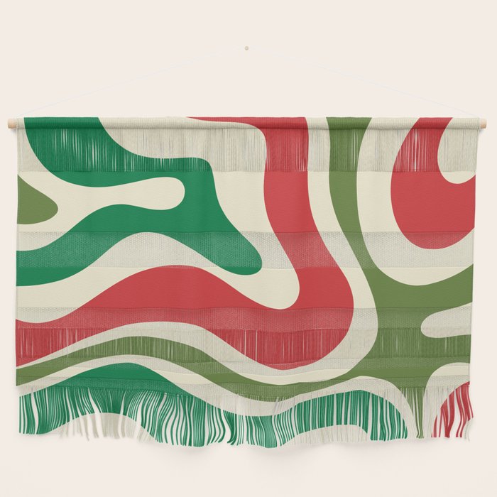 Modern Liquid Swirl Abstract Pattern Square in Retro Christmas Red Green Cream Wall Hanging Gallery Image 1