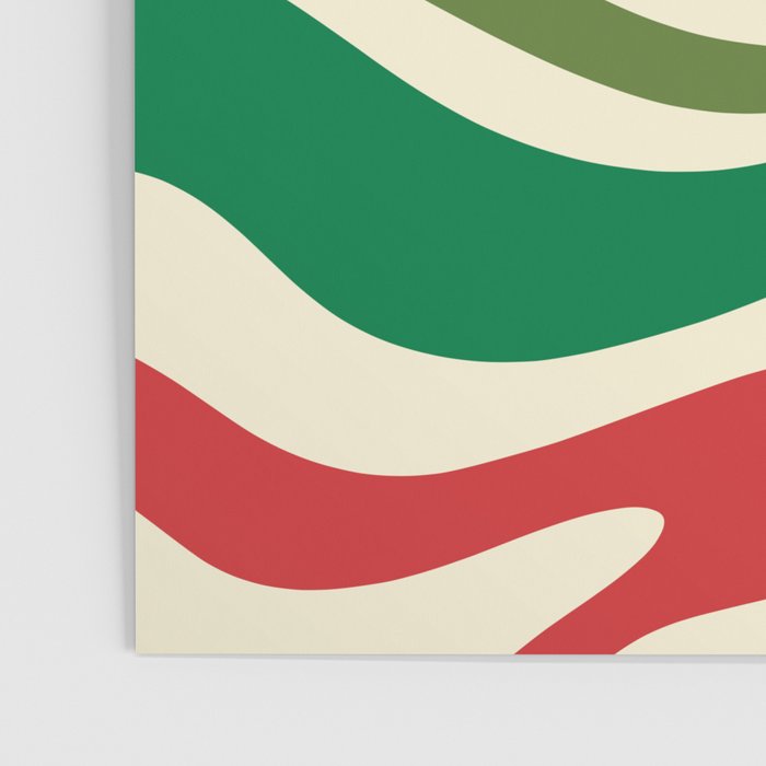 Modern Liquid Swirl Abstract Pattern Square in Retro Christmas Red Green Cream Poster Gallery Image 3