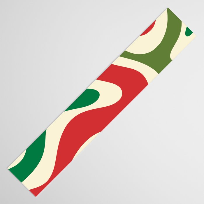 Modern Liquid Swirl Abstract Pattern Square in Retro Christmas Red Green Cream Table Runner Gallery Image 3