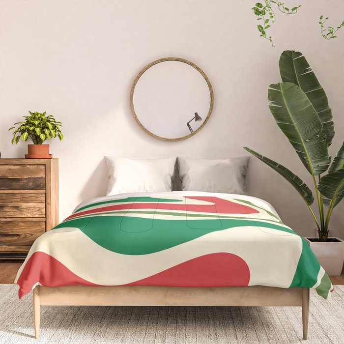 Modern Liquid Swirl Abstract Pattern Square in Retro Christmas Red Green Cream Comforter Gallery Image 3