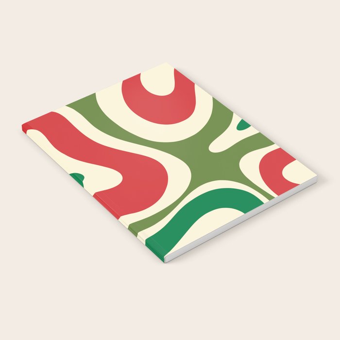 Modern Liquid Swirl Abstract Pattern Square in Retro Christmas Red Green Cream Notebook Gallery Image 2