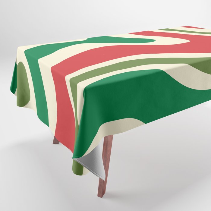 Modern Liquid Swirl Abstract Pattern Square in Retro Christmas Red Green Cream Tablecloth Gallery Image 1