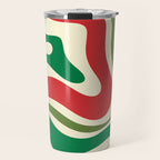 Modern Liquid Swirl Abstract Pattern Square in Retro Christmas Red Green Cream Travel Mug Gallery Image 1