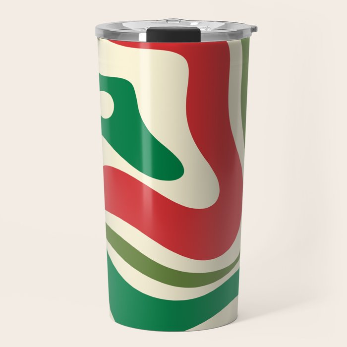 Modern Liquid Swirl Abstract Pattern Square in Retro Christmas Red Green Cream Travel Mug Gallery Image 1