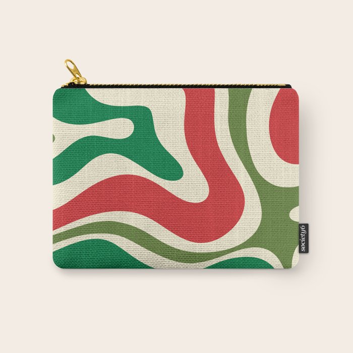 Modern Liquid Swirl Abstract Pattern Square in Retro Christmas Red Green Cream Carry All Pouch Gallery Image 1