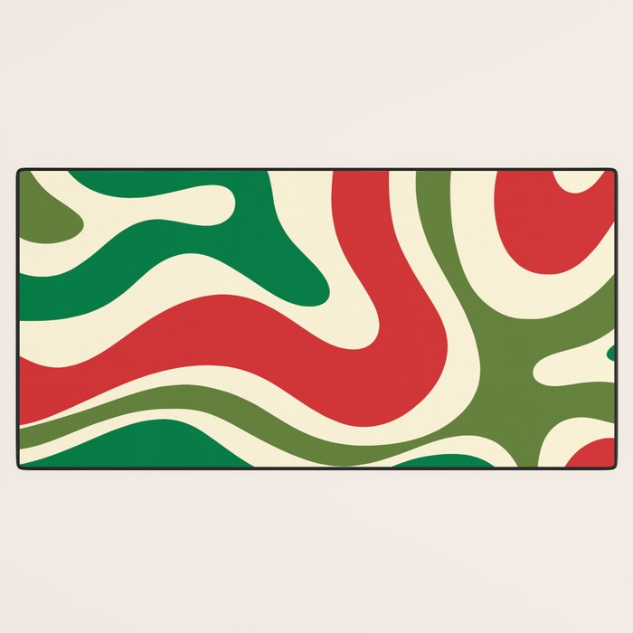 Modern Liquid Swirl Abstract Pattern Square in Retro Christmas Red Green Cream Desk Mat Gallery Image 3