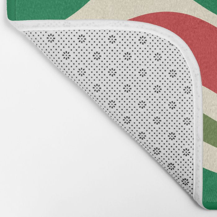 Modern Liquid Swirl Abstract Pattern Square in Retro Christmas Red Green Cream Bath Mat Gallery Image 2