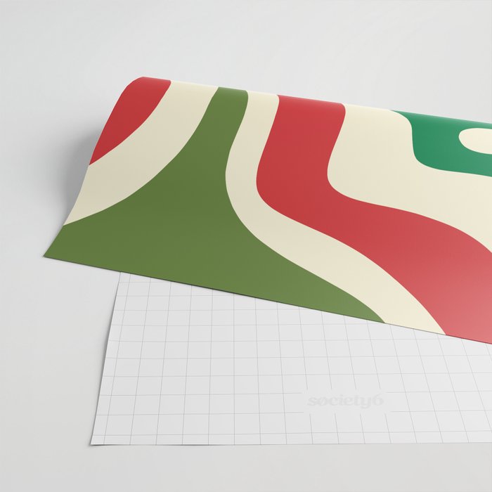 Modern Liquid Swirl Abstract Pattern Square in Retro Christmas Red Green Cream Wrapping Paper Gallery Image 2