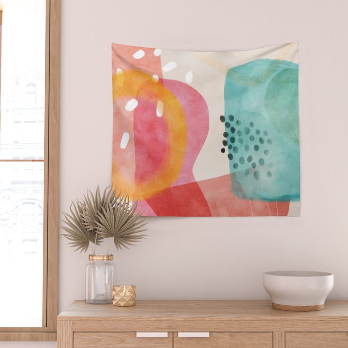 mid century organic shapes spring 21 Wall Tapestry Gallery Image 2