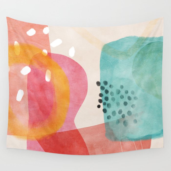 mid century organic shapes spring 21 Wall Tapestry Gallery Image 1