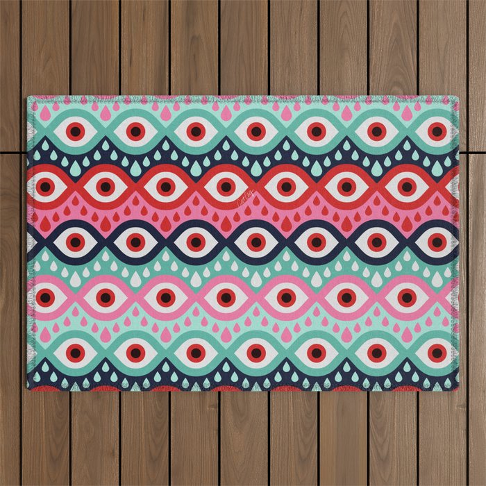 Garnished Eyes - Mint & Pink Outdoor Rug Gallery Image 1