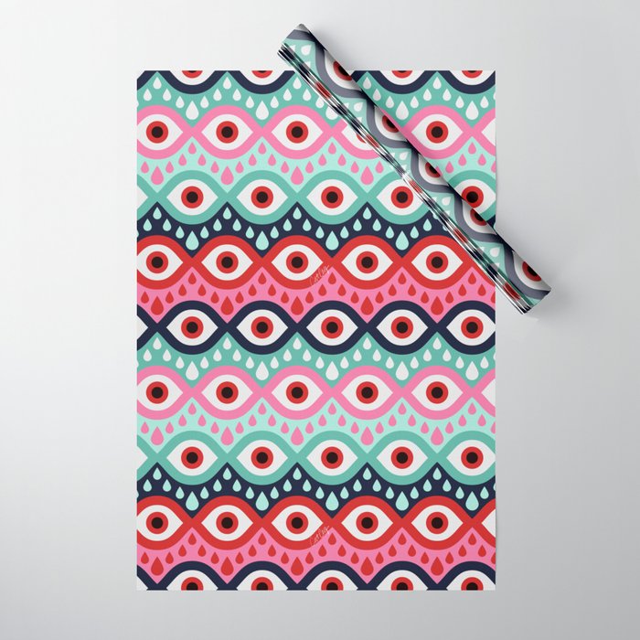 Garnished Eyes - Mint & Pink Wrapping Paper Gallery Image 1
