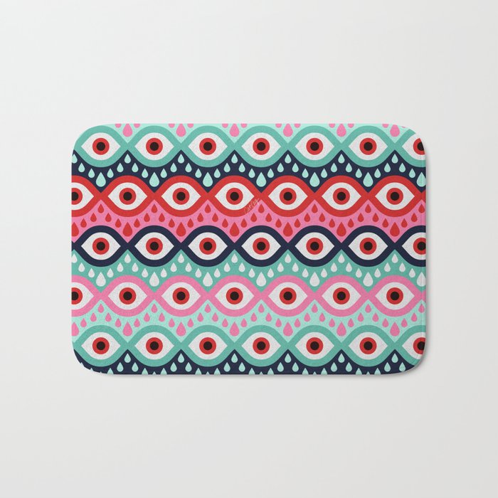 Garnished Eyes - Mint & Pink Bath Mat Gallery Image 1