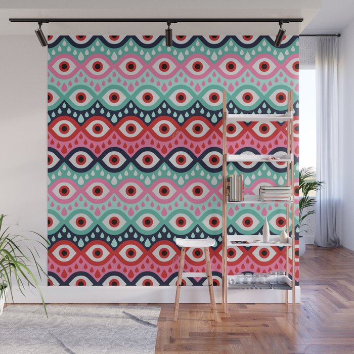 Garnished Eyes - Mint & Pink Wall Mural Gallery Image 1