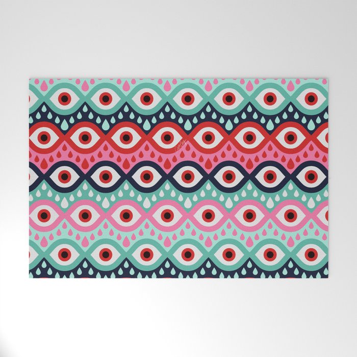 Garnished Eyes - Mint & Pink Welcome Mat Gallery Image 1