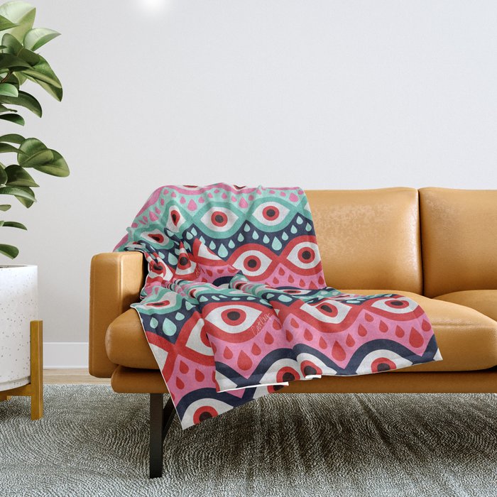Garnished Eyes - Mint & Pink Throw Blanket Gallery Image 1