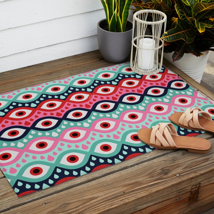 Garnished Eyes - Mint & Pink Outdoor Rug Gallery Image 2