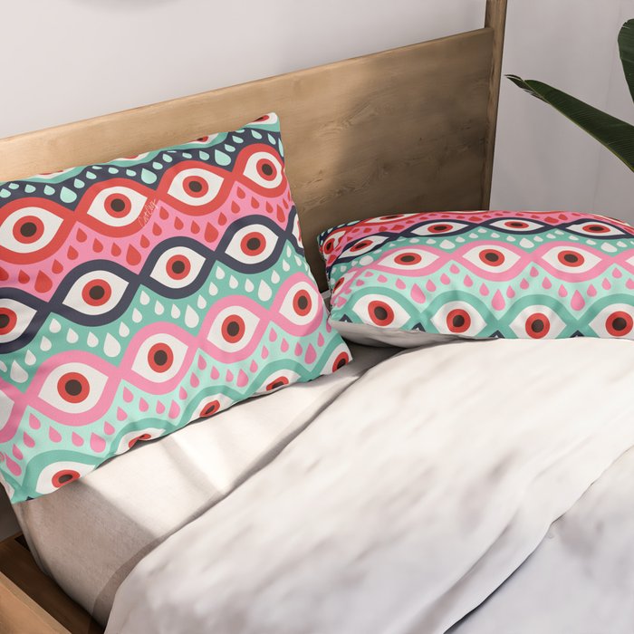 Garnished Eyes - Mint & Pink Pillow Sham Gallery Image 2
