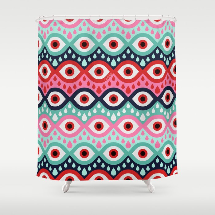 Garnished Eyes - Mint & Pink Shower Curtain Gallery Image 1