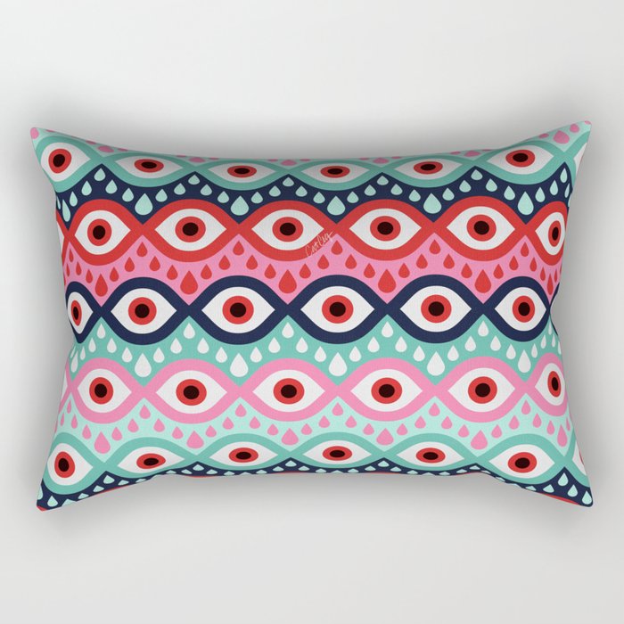 Garnished Eyes - Mint & Pink Rectangular Pillow Gallery Image 2