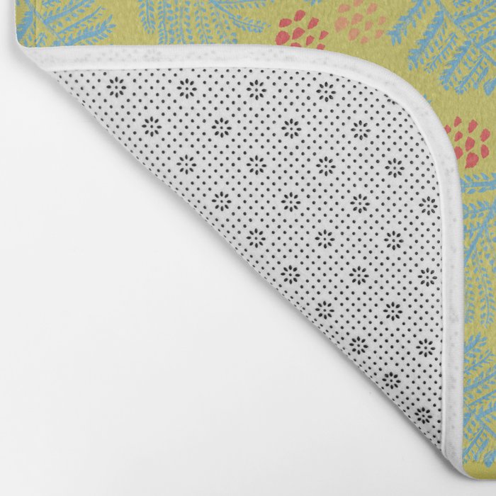 Winter & Woodsy Pine Trees in Yellow & Blue Bath Mat Gallery Image 2