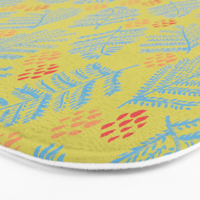 Winter & Woodsy Pine Trees in Yellow & Blue Bath Mat Gallery Image 3