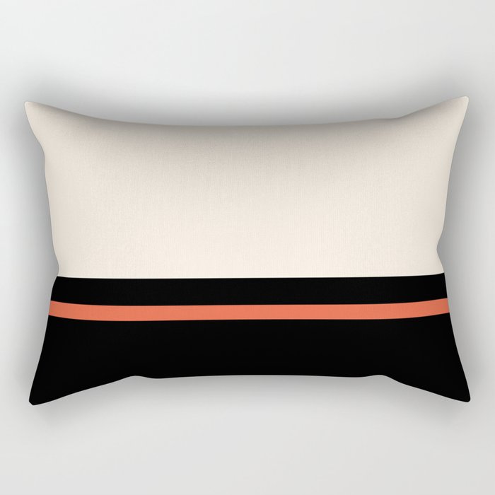 Minimal Solid Stripe Color Block Pattern in Black, Almond Cream, and Orange Rectangular Pillow Gallery Image 2