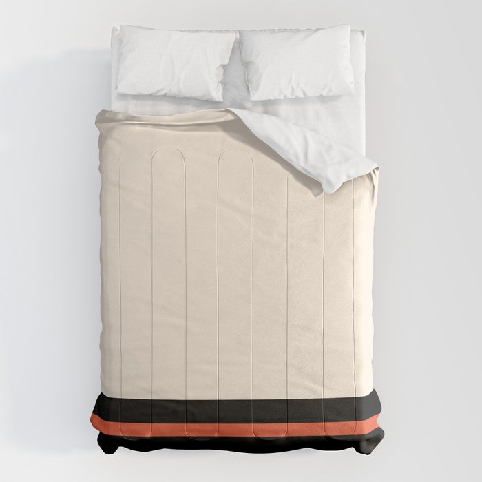 Minimal Solid Stripe Color Block Pattern in Black, Almond Cream, and Orange Comforter Gallery Image 6