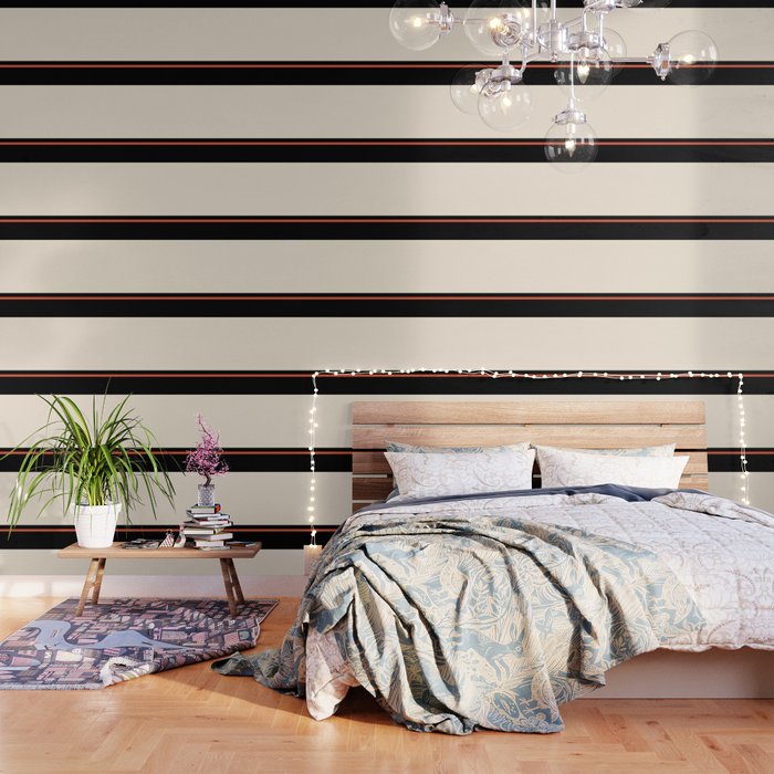 Minimal Solid Stripe Color Block Pattern in Black, Almond Cream, and Orange Wallpaper Gallery Image 3