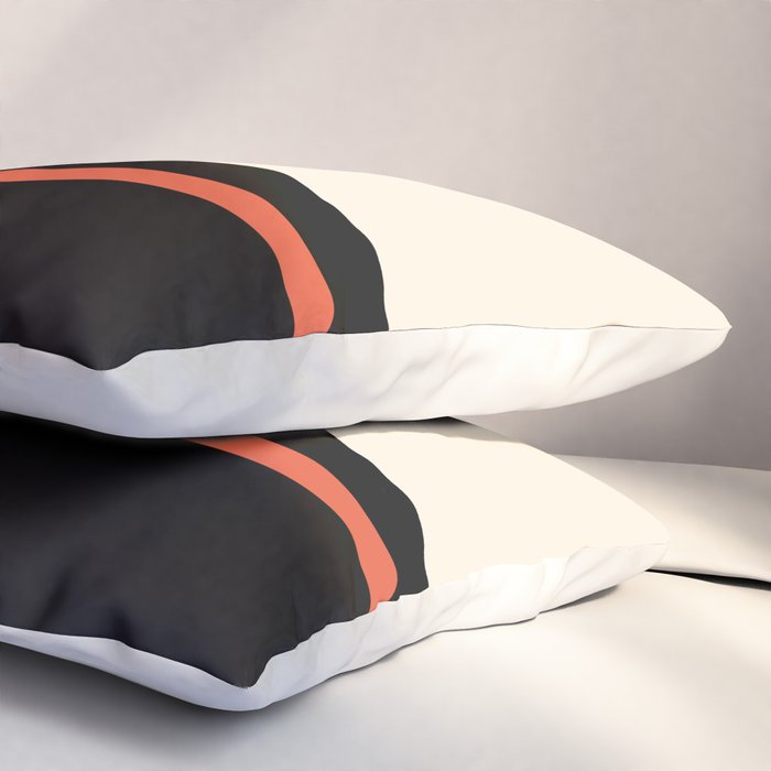 Minimal Solid Stripe Color Block Pattern in Black, Almond Cream, and Orange Pillow Sham Gallery Image 3