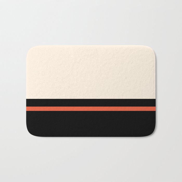 Minimal Solid Stripe Color Block Pattern in Black, Almond Cream, and Orange Bath Mat Gallery Image 1