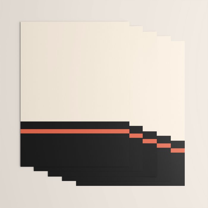 Minimal Solid Stripe Color Block Pattern in Black, Almond Cream, and Orange Wrapping Paper Gallery Image 3