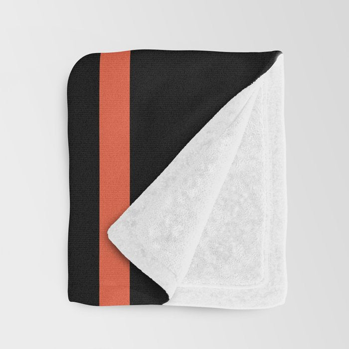 Minimal Solid Stripe Color Block Pattern in Black, Almond Cream, and Orange Throw Blanket Gallery Image 3
