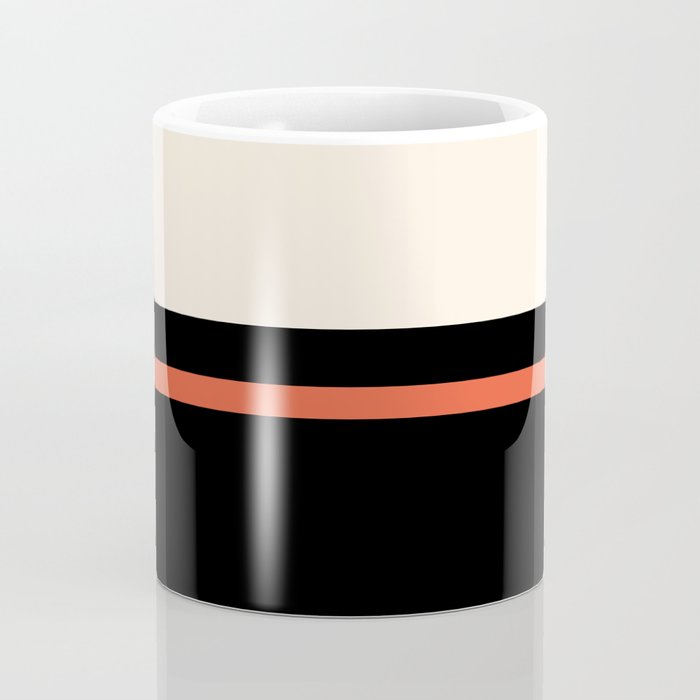 Minimal Solid Stripe Color Block Pattern in Black, Almond Cream, and Orange Coffee Mug Gallery Image 4