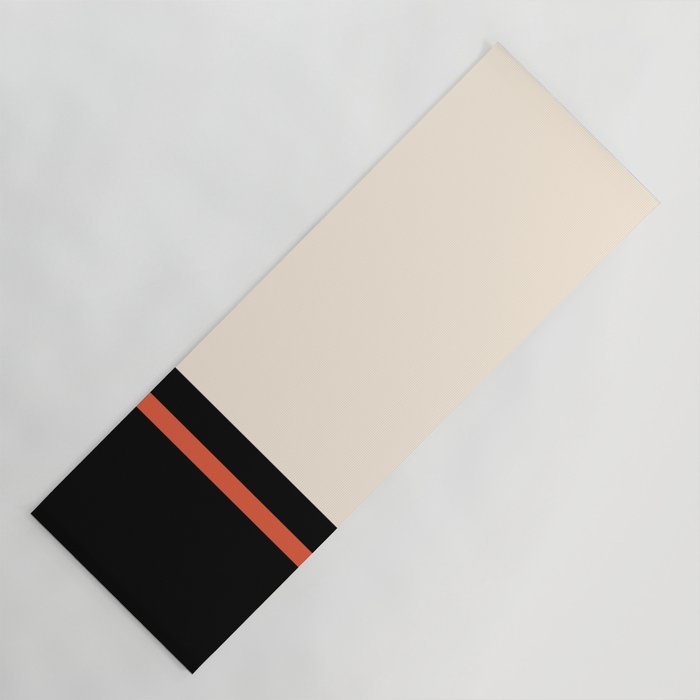 Minimal Solid Stripe Color Block Pattern in Black, Almond Cream, and Orange Yoga Mat Gallery Image 1