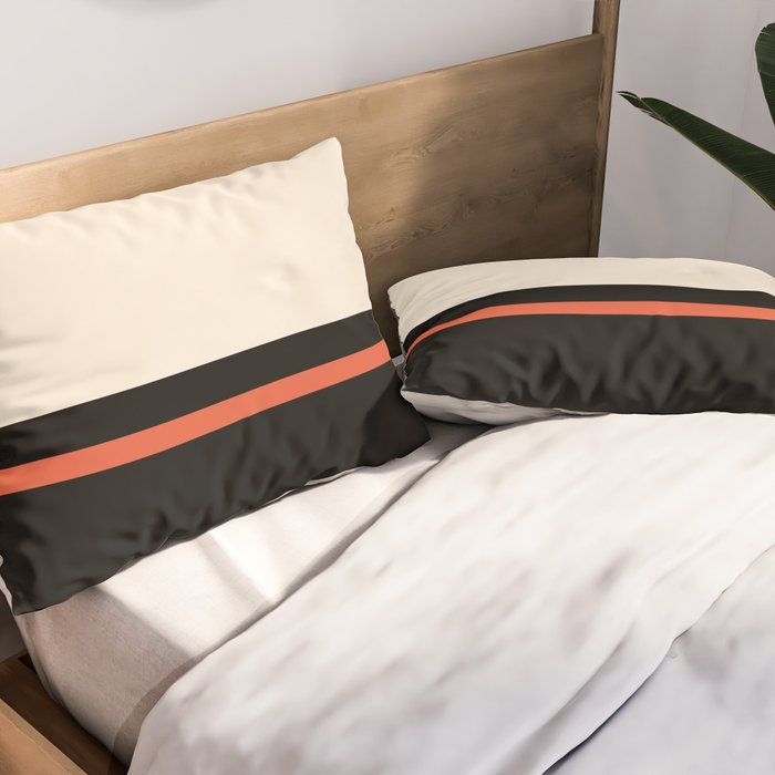 Minimal Solid Stripe Color Block Pattern in Black, Almond Cream, and Orange Pillow Sham Gallery Image 2