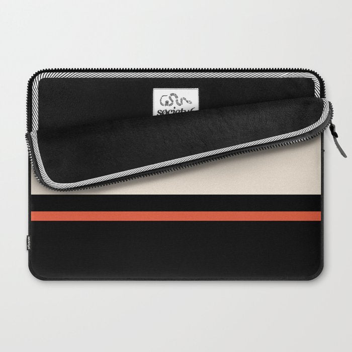 Minimal Solid Stripe Color Block Pattern in Black, Almond Cream, and Orange Laptop Sleeve Gallery Image 2