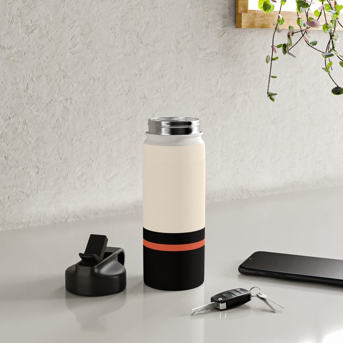 Minimal Solid Stripe Color Block Pattern in Black, Almond Cream, and Orange Water Bottle Gallery Image 4