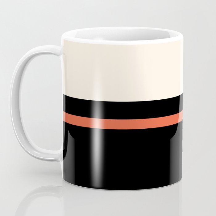 Minimal Solid Stripe Color Block Pattern in Black, Almond Cream, and Orange Coffee Mug Gallery Image 3