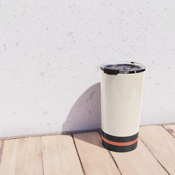 Minimal Solid Stripe Color Block Pattern in Black, Almond Cream, and Orange Travel Mug Gallery Image 4