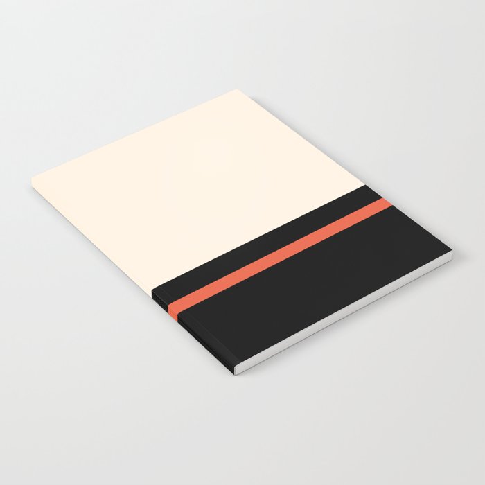 Minimal Solid Stripe Color Block Pattern in Black, Almond Cream, and Orange Notebook Gallery Image 2