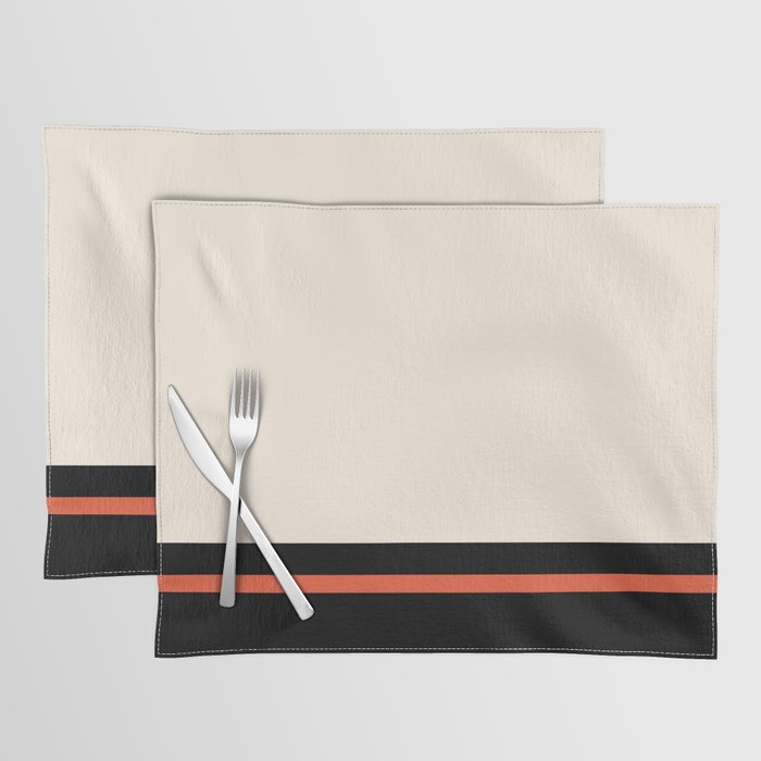 Minimal Solid Stripe Color Block Pattern in Black, Almond Cream, and Orange Placemat Gallery Image 1